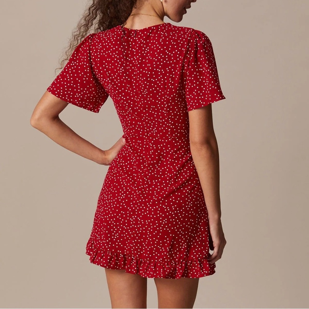 Rihoas Red V Neck Polka Dot Flounce Mini Dress - Picture 5 of 6